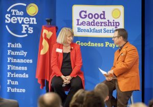 Jodi Harpstead dazzled the Good Leadership Breakfast guests by bringing to life the Breakthrough Goals concepts from her leadership.