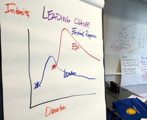 Change impacts people in the organization differently: this flip chart helped the "leaders" see how the "followers" react differently.